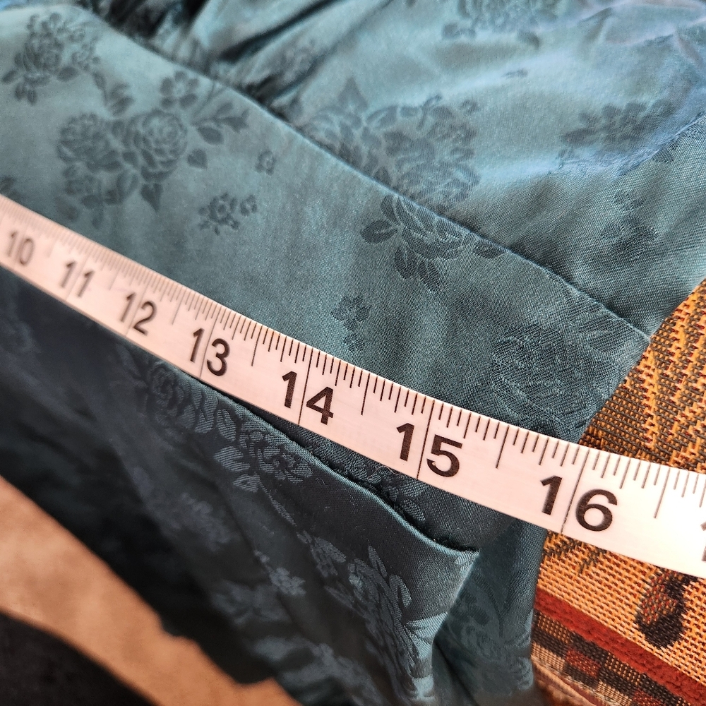 Jacquard Teal Party Satin Dress Size XL Long Sleeve Empire Waist - Picture 10 of 11
